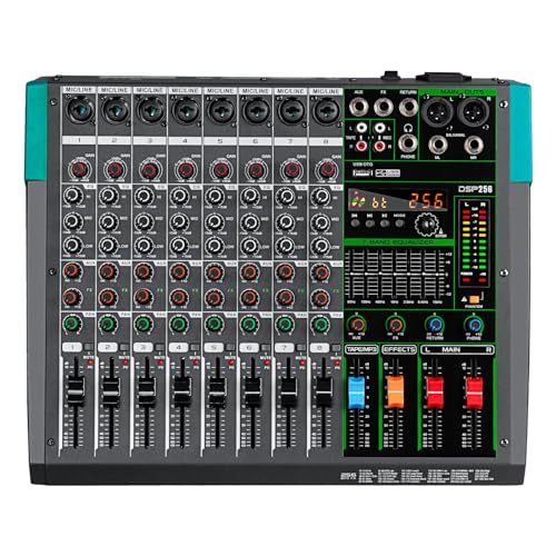 Depusheng PA8 Professioneller Mixer 8 Kanal DJ Konsole mit 256 DSP Effektoptionen Kabellose Bluetooth Verbindung USB Laufwerk 48V Phantomspeisung
