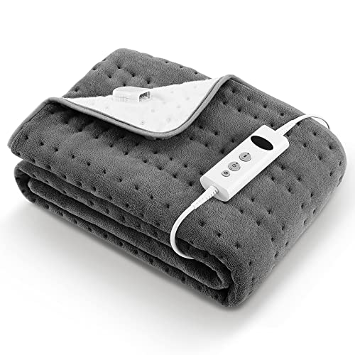 Elektrisches Wärmeunterbett 150 x 80 cm Grey mit 10 Temperaturstufen, Abschaltautomatik & Überhitzungsschutz, Einfache Fixierung auf Bett und Matratze (Korallenvlies)