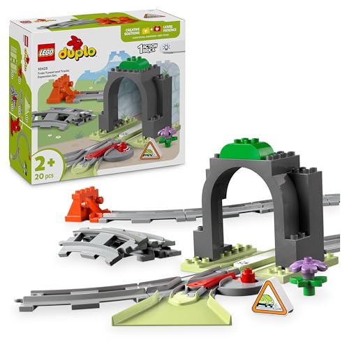 LEGO DUPLO Eisenbahntunnel und Schienen – Erweiterungsset - Lernspielzeug für Kleinkinder – 10-teilige Bahnstrecke mit Trichter und Weiche – Geschenk für Jungen & Mädchen ab 2 Jahren - 10425