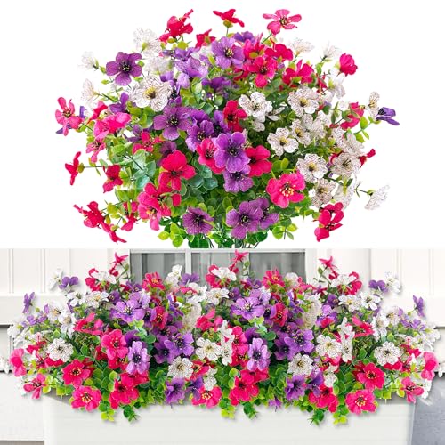 ROLLWAY 6 Bündel Kunstblumen wie Echt Künstliche Blumen Balkon Kunstblumen Frühling Künstlicher Blumenstrauß Outdoor Balkonpflanzen Wetterfest Seidenblumen für Innen Außen Balkonkasten Außenbereich