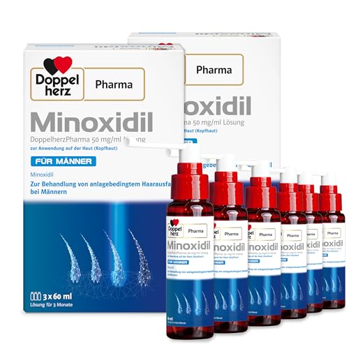 Minoxidil DoppelherzPharma 50mg/ml (5%) Lösung zur Anwendung auf der Haut (Kopfhaut) – Arzneimittel zur Behandlung von anlagebedingtem Haarausfall bei Männern (2x3x 60ml)