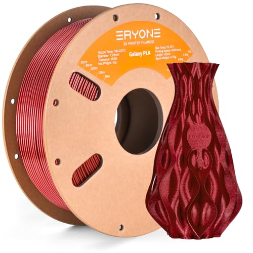 ERYONE Funkelndes Glitzer-glänzendes PLA Filament voor 3D Druker, 1.75mm+/-0.03mm, 1kg/Spool, Rot