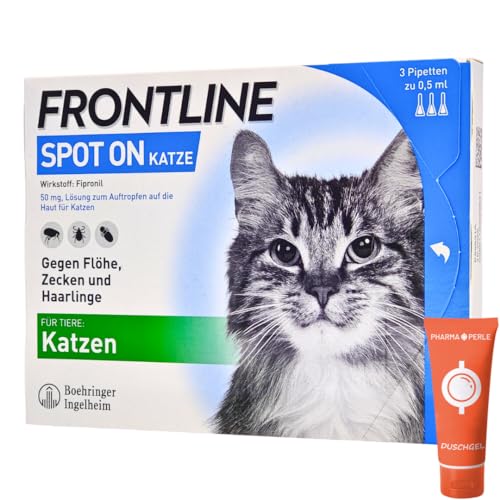 Frontline Spot on für Katzen - Schutz vor Parasiten wie Zecken, Flöhe, Haarlinge I einfach und verträglich I zuverlässig I im Sparset mit Pharma Perle give-Away (Frontline für Katzen 3 St.)