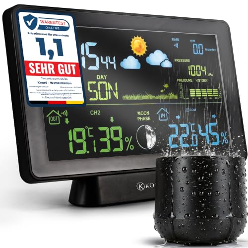 Konré Wetterstation Funk mit Außensensor, Regenmesser, Funkuhr