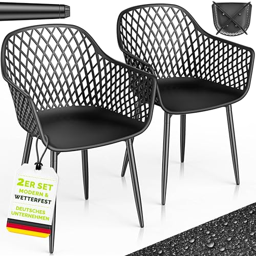 tillvex® Gartenstuhl 2er Set Wetterfest mit Armlehne | Outdoor Stühle bis 120kg belastbar | Gartenstühle UV-beständig | Terrassenstuhl Gartenmöbel Terrasse Balkon Outdoor Garten