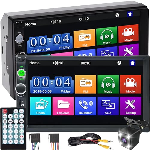 Retoo Autoradio mit Bluetooth USB Touchscreen, 7 Zoll Touch Display, 2DIN Media Receiver, Helligkeitseinstellung Bildschrim, Multimedia Player mit Rückfahrkamera, Auto Radio