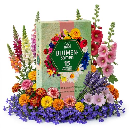 Nojus Blumen Samen Set - Blumensamen 15 Packungen - Garten Blumen Saatgut - Bunte Pflanzensamen - Wildflower Seed - Blumensamen Tütchen 15 Sorten - Ideales Blumensamen Geschenk