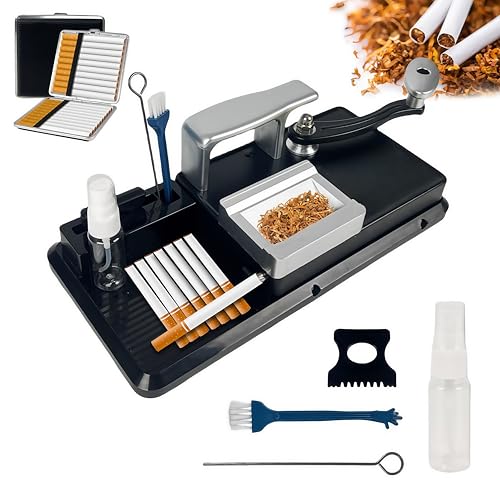 2 Rail Zigarettenstopfmaschine Stopfmaschine mit PU Zigarettenetui 8mm Zigarettenstopfer Manuell Rollmaschine mit Sprühdose, Pinsel, Druckplatte Geschenke für Vater Freund
