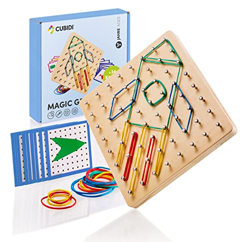 CUBIDI® Kreatives Montessori Spielzeug Geobrett Für Unzählige Spannende Figuren - Feinmotorik und Lernspielzeug - Geoboard Spielzeug ab 5 Jahre Jungen und Mädchen