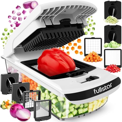Fullstar Gemüseschneider Spiralschneider Gemüsehobel - Gemüse Schneider Zwiebelschneider Kartoffelschneider Obstschneider - Vegetable Chopper Cutter Dicer (4-in-1 - Weiß)