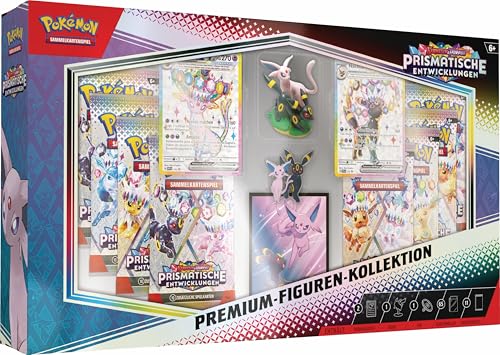 Pokémon-Sammelkartenspiel: Premium-Figuren-Kollektion Karmesin & Purpur – Prismatische Entwicklungen (2 geprägte holografische Promokarten, 11 Boosterpacks & mehr)