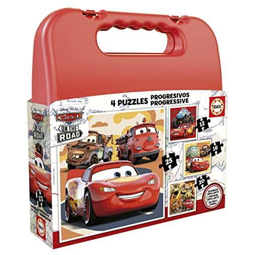 Educa - Kinderpuzzle Pixar Cars | 4in1 Puzzleset 12/16/20/25 Teile | Lightning McQueen, Disney Pixar | ab 3 Jahren (19677)