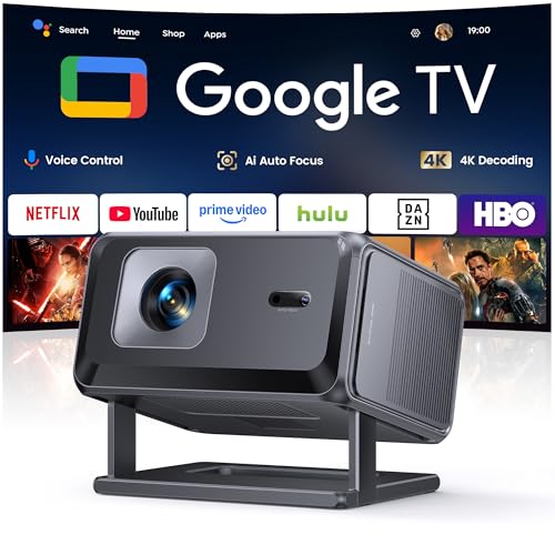 [Google TV & Offizielle Apps] Beamer 4K Unterstützt, Smart Beamer Heimkino 1080P FHD, Autofokus & Trapezkorrektur, WiFi Bluetooth Tragbarer Projektor mit Drehständer für Outdoor/Handy