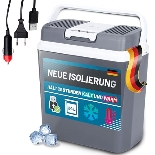 24 Liter Kühlbox elektrisch 12V 230V KÜHLEN und WÄRMEN elektrische Kühlbox mit USB Anschluss, Thermoelektrische Kühlbox 12V 230V leise Camping Kühlbox Auto LKW