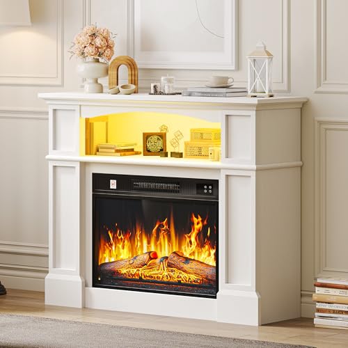 YITAHOME Elektrokamin mit Heizung 2000W, 3D Flamme, mit Stauraum, Weiß