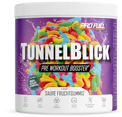Pre-Workout-Booster³ SAURE FRUCHTGUMMIS 440g - unglaublich lecker - TUNNELBLICK Trainingsbooster³ mit Citrullin, Arginin, Taurin, Koffein, Guarana und Magnesium - optimal hochdosiert - 100% vegan