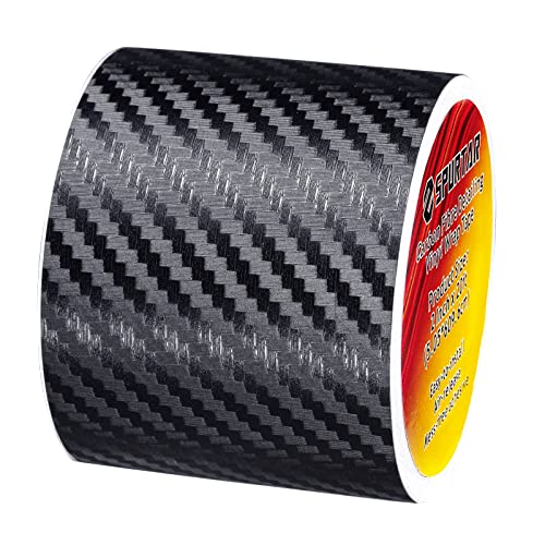 Spurtar 3D Carbon Fiber Vinyl Folie Aufkleber Roll Wrap (5cm x 600cm) Schwarz Carbonfolie Autofolie Dekorstreifen Universal Selbstklebend Car Tuning Schutzfolie Karbon Folie für Auto DIY 2''x20 Ft