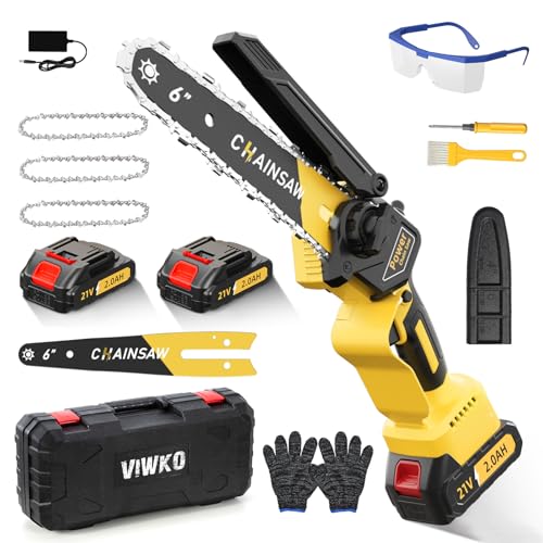 Mini Akku Kettensäge 6 Zoll, 1000W Brushless Mini Kettensäge Elektro mit 4000mAh Akku, Handkettensäge mit Auto-Öler, Astsäge Akku Kompatibel mit Makita, Motorsäge für Garten Baumschnitt Schere