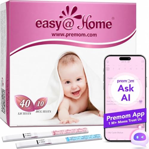 Easy@Home 40 Ovulationsteststreifen und 10 Schwangerschaftsteststreifen, Breite von 5 mm, angetrieben durch Premom Ovulationsprädiktor iOS und Android App