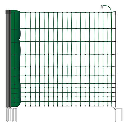 VOSS.farming 25 m Hundezaun, Katzenzaun, Hühnerzaun, Geflügelzaun, Geflügelnetz, 112 cm, 9 Pfähle, 2 Spitzen, grün Classic