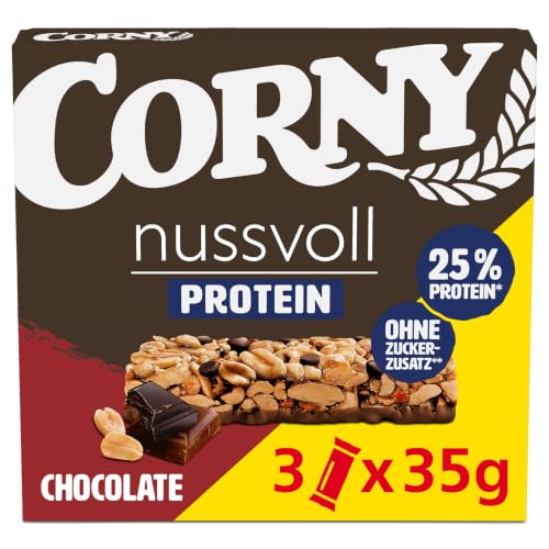Nussriegel Corny Nuts & Protein Chocolate | 38% Nüsse & 25% Protein | 3 x 35 g