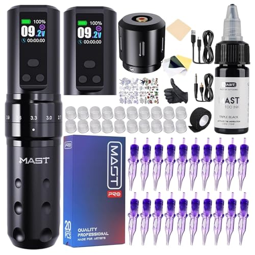 Mast Fold2 Pro Kabellose Tattoo Maschine Pen Rotary Tätowiermaschine Tattoo Gun 7 Strokes Length 2000mAh Batterie Powerful Motor by Mcore Smart Display Screen für Pro Artists (TZWQP-076)