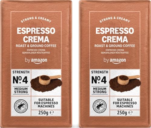 by Amazon Espresso Crema gemahlener Kaffee 500 g (2 x 250 g) - Mittlere Röstung Rainforest Alliance-Zertifizierung (Früher Marke Happy Belly)