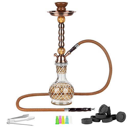 Mianova Orientalische Wasserpfeife Shisha Hookah Set 47cm Tribal 1 Schlauch inkl. Kohle 5 Mundstücke Zange Braun