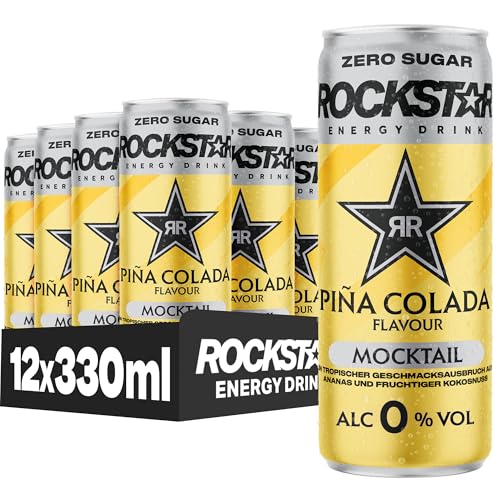 Rockstar Energy Drink Mocktail Piña Colada Zero Sugar, EINWEG (12 x 330 ml) – Piña-Colada-Geschmack mit Ananas & Kokosnuss, ohne Zucker und alkoholfrei (0,0% vol.)