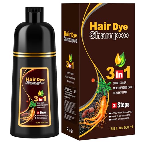 Haarfarbe Dunkelbraun Haarfärbeshampoo für Graues Haar, Sofort Haarfarben für Männer und Frauen, Natürlich und Langanhaltend Farbshampoo, Hair Dye Shampoo 3 in 1, Hair Color, 500ml