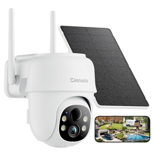 Cinnado Überwachungskamera Aussen Akku Solar - 2K Kamera Überwachung Aussen WLAN Outdoor kabellos Solarpanel 360 Grad, PTZ, PIR Bewegungsmelder IP65, Farbnachtsicht, Zwei-Wege-Audio (Weiß)