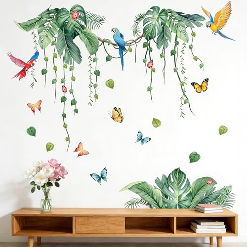 2 Stück Wandtattoo Tropische Blätter, Pflanzen Wandaufkleber, Wandaufkleber Hängende Weinrebe, Wandsticker Tropische Pflanzen Palme, geeignet für Sofas, Wohnzimmer und Schlafzimmer