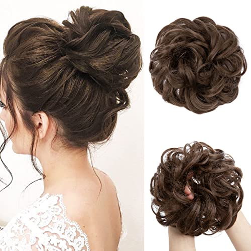 JJstar Haarteil Mit Gummiband, Groß Dutt Haarteil Gelockt Haargummi Mit Haaren Hochsteckfrisuren Haarverlängerung Messy Bun Haarteile für Damen Mädchen Pferdeschwanz (Mittelbraun)