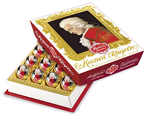 Reber, Mozart-Kugeln Barock, 20er Packung, Zartbitter-Schokolade, Gefüllt mit Pistazien-Marzipan, Mandeln und Haselnuss-Nougat, 400g (20 Stück)