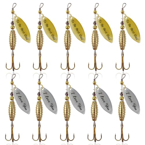 SANTUO 10pcs Angeln Köder Spinner Kit mit Haken Künstliche für effektive Forelle und Bass Spinners Köder Tackle für Süßwasser Salzwasser Angeln Gold Tone