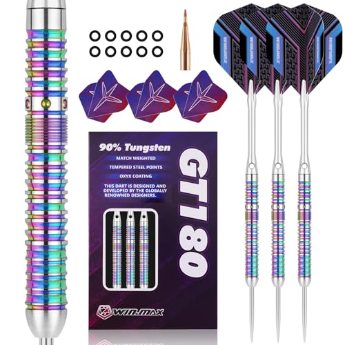 WIN.MAX Dartpfeile mit Metallspitze 90% Tungsten 3 Stück 90% Wolfram Stahl Darts 24 Gramm Dart professionelle Stahlpfeile mit Metallspitzen