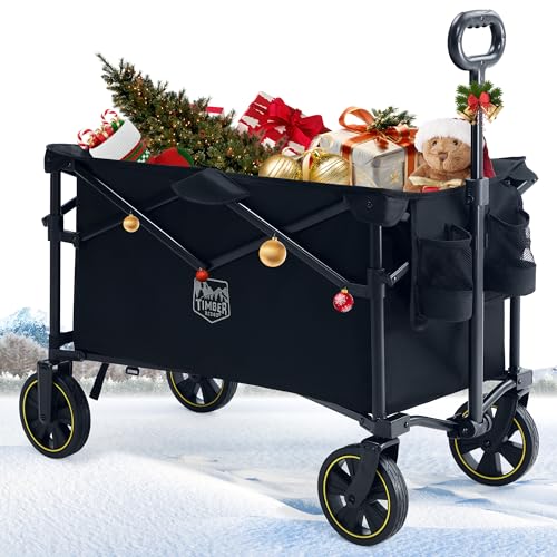 TIMBER RIDGE Bollerwagen Faltbar 200L mit Getränkehalter Verstellbarem Griff, Handwagen Transportwagen für Alle Gelände, Outdoor Camping Einkaufen Garten, 100KG Belastbar
