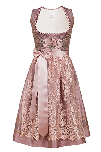 Edelnice Trachtenmode Exklusives Designer Midi Dirndl Madeleine inkl. Spitzen Dirndlschürze und Charivari Gr. 32-52, Rosa, 46
