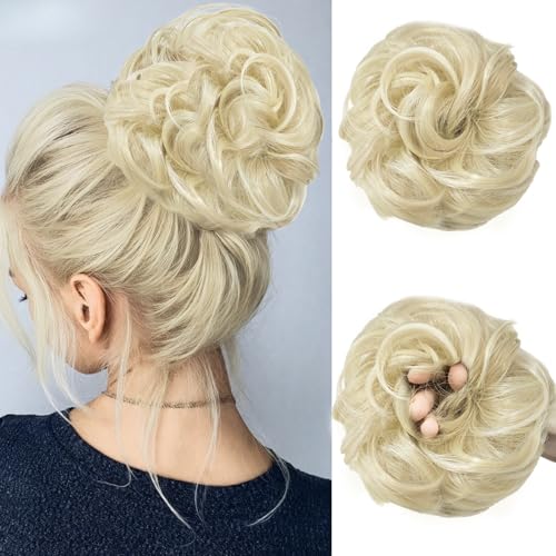 KEYRI 1 Päckchen Dutt Haarteil Mit Gummiband Groß Dutt Haarteil Einfach zu Bedienen Haarverlängerung Messy Bun Hair Piece für Damen Mädchen Pferdeschwanz (Schmutziges Blond)
