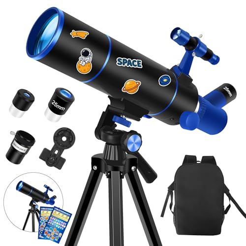 Dianfan Teleskop, Teleskop für Erwachsene Astronomie, 80mm Blende Teleskope für Kinder & Anfänger, Kompaktes und Tragbares ReiseTeleskop mit Rucksack, Telefon Adapter und Aufkleber