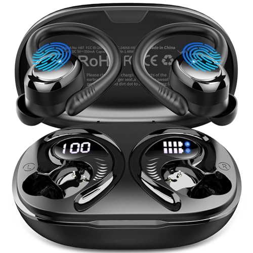 Bluetooth 5.4 Kopfhörer Sport, 2026 Neu In Ear Kopfhörer Kabellos Bluetooth mit 6D Stereo/4 ENC Mic, 50H Noise Cancelling Ear buds, Over-Ear Sportkopfhörer mit Ohrhaken, IP7 Wasserdicht Ohrhörer