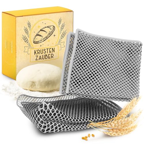 KRUSTENZAUBER 2er Set Teigreinigungstuch für hartnäckige Teigrückständen beim Brot backen, Teigentferner als Brot-backen Zubehör, Teigtuch als Reinigungstuch aus strapazierfähigem Polyester, Netztuch