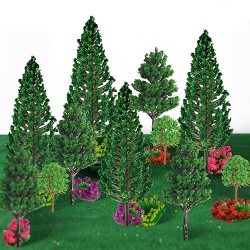 39 Stück 1.5-13cm Modellbau Bäume und Wiesenblume Miniatur Bäume Diorama Modellbau Zubehör für DIY Miniatur Garten Landschaft Mischwald Spur n Modelleisenbahn