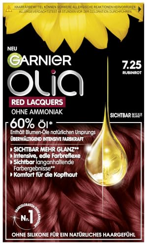 Garnier Olia Red Lacquers Dauerhafte Haarfarbe in 7.25 Rubinrot, Öl-basierte Formel für langanhaltendes Rot, 60g, 60g, 54ml
