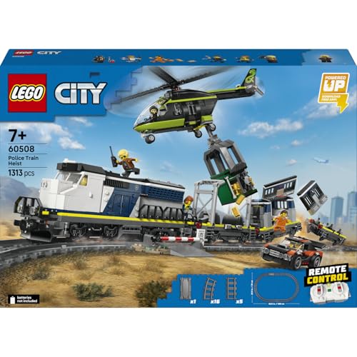 LEGO City Überfall auf den Polizeizug 60508 | Spielzeug ab 7 Jahren für Jungen, Modellbau mit ferngesteuertem Zug, Rallyeauto und 6 Minifiguren, Geschenk, 1313 Teile