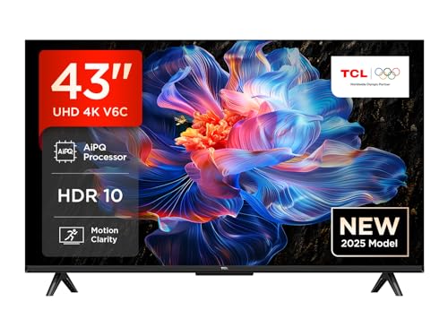 TCL 43V6C 43 Zoll 4K UHD Smart Fernseher – HDR10+, HVA-Panel, Dolby Vision, Google TV, HDMI 2.1, DVB-T2/C/S2, Bluetooth 5.2, Sprachsteuerung mit Alexa & Google Assistant