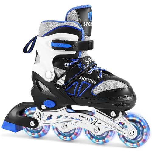 Inliner Skates für Kinder/Jugendliche in versch Größen & Farben - Roller Skates bis zu 3 Größen verstellba Rollerskates (Blau, M(EU32-36))