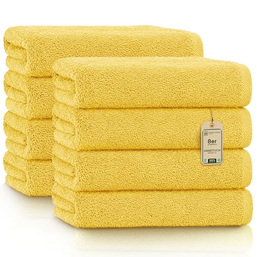 NatureMark Handtücher - Set mit 8 Stück – 100% Baumwolle, Weich & Saugfähig, Premium Qualität für Badezimmer, Spa und Fitness, 50 × 100 cm, Gelb