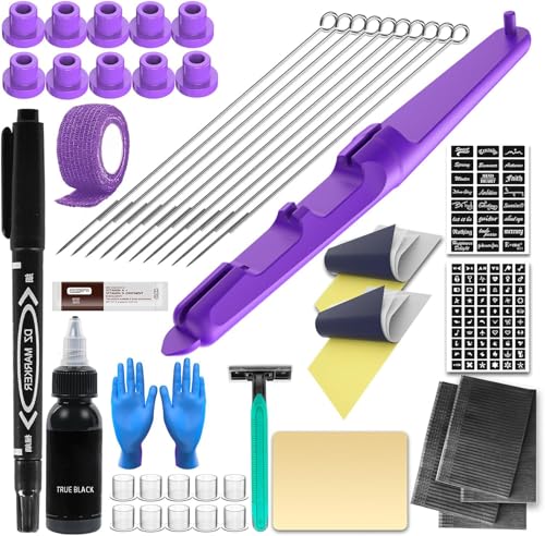 FONPOO Hand Poke Kit, Stick and Poke Set für Anfänger, DIY Pen Kit mit 10 Nadeln und Transferpapier
