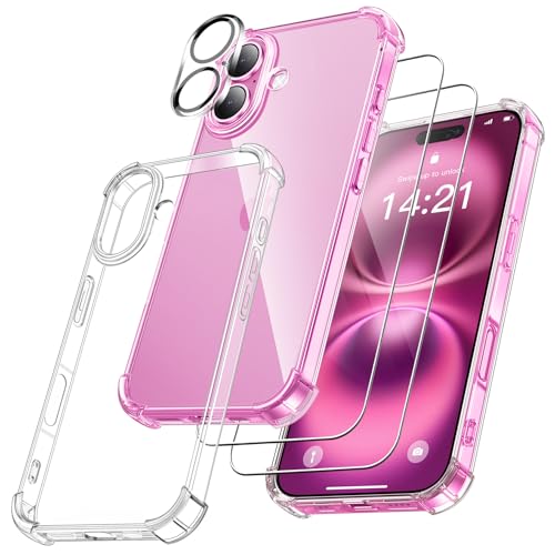 FLLAO 4 in 1 Handyhülle für iPhone 16 Hülle mit 2 Schutzfolie und 1 KameraSchutz, [Integriertes Luftkissen] Stoßfest Kratzfest Weich TPU Schutzhülle für iPhone 16, Transparent
